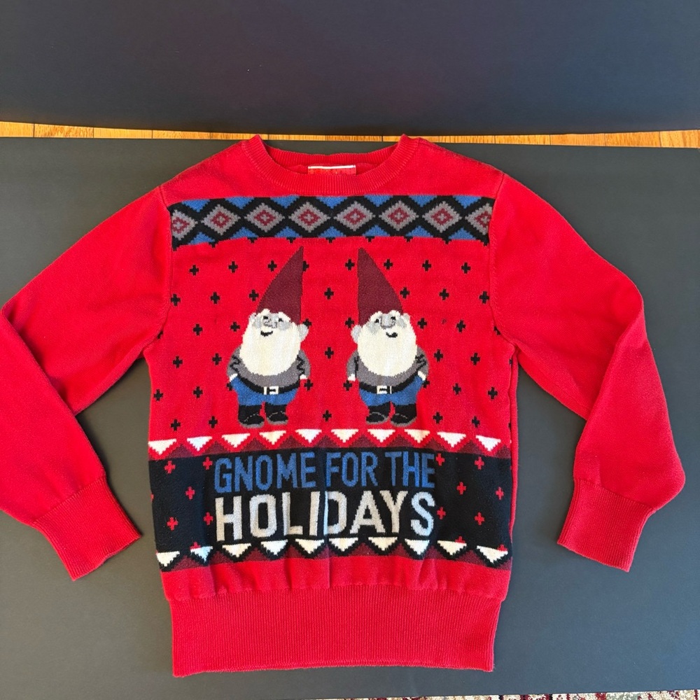 Child’s Size Small (6/7) Red Holiday Sweater with Gnome Design